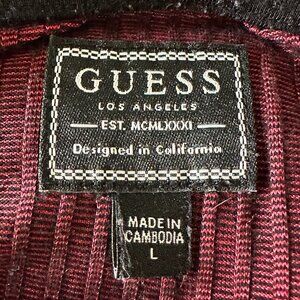 Guess Long Sleeve Red Metallic Tee Size Large